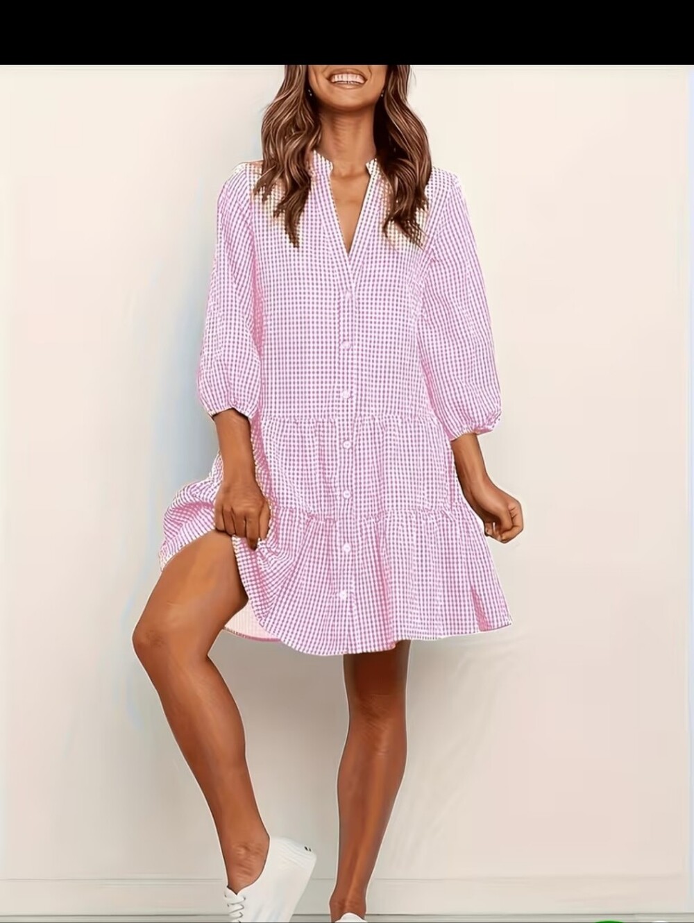 Pink Gingham Button-Up Dress
